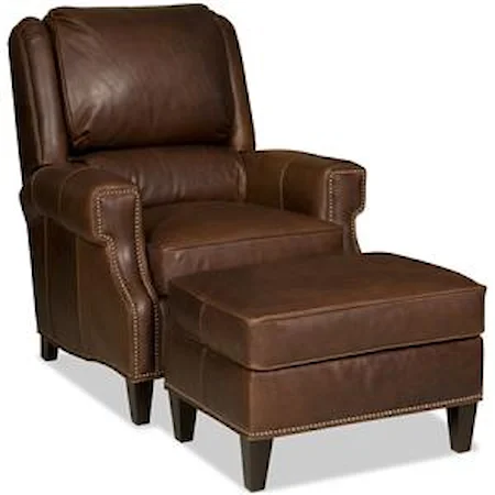 Transitional Reclining Chair and Ottoman Set with Nailheads